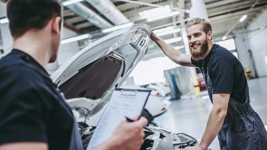 Inspecting EV Engine Bay
